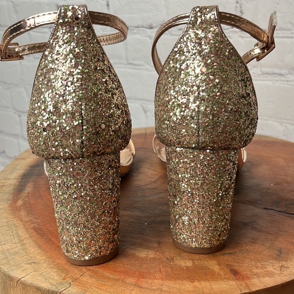 Shoe Land Madeline-Open Toe Chunky Block Heel Dress Sandals (RoseGoldGlitter) - Picture 6 of 14